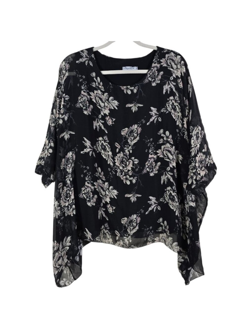Elena Baldi Womens Black Silk Blend Cottage Floral Dolman Sleeve Blouse Large